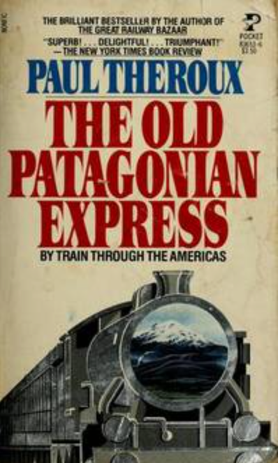 Image of a book cover with a train engine at the bottom, with a snow-capped mountain reflecting of the front of the train. The author and title are above in blue and red text.
